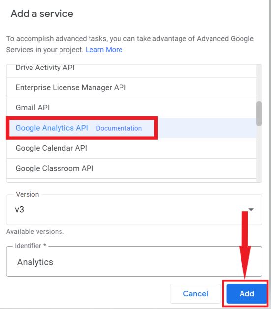 Add Google Analytics API Service